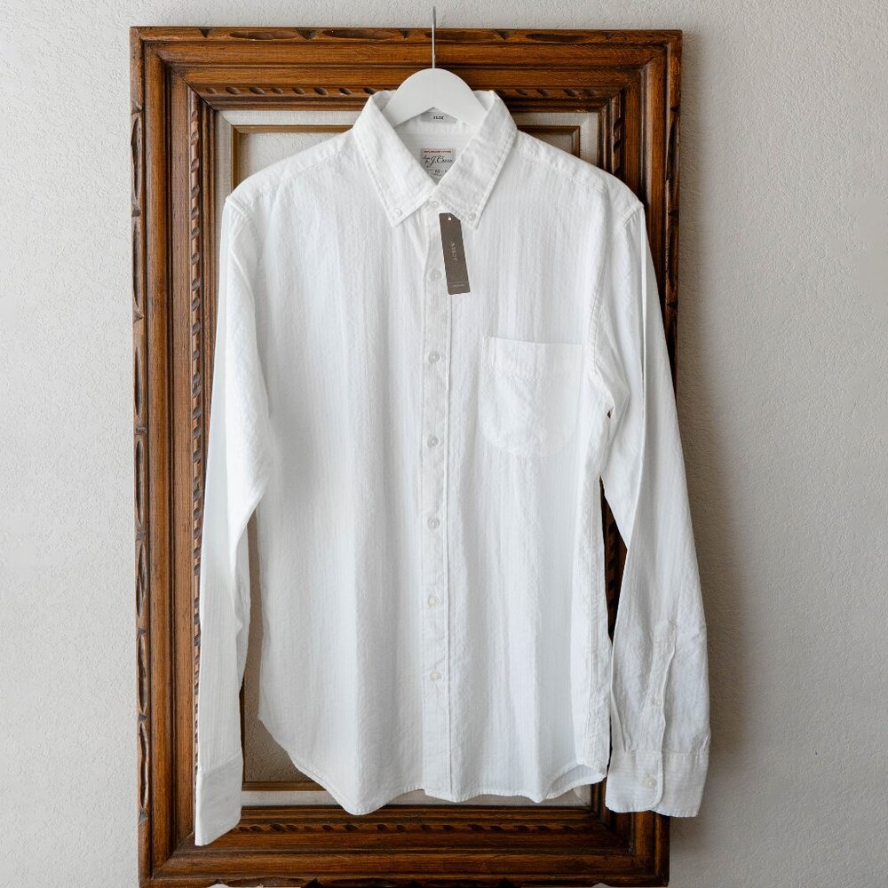 NWT J Crew Men's Size Medium White 100% Organic Cotton Button Down LS Shirt